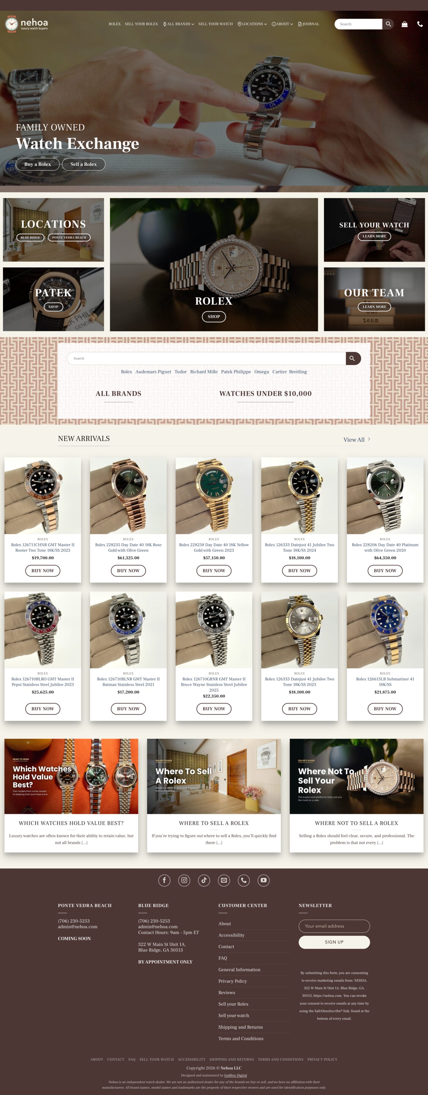 Full homepage of Nehoa Luxury Watch Buyers