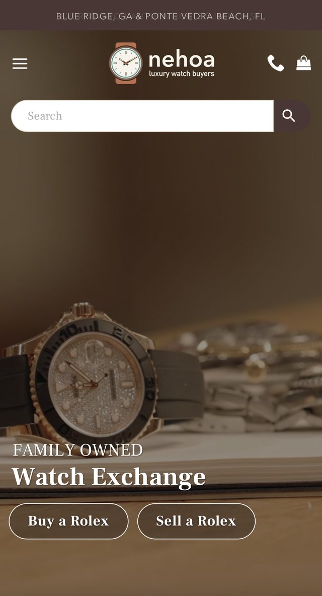 Nehoa Luxury Watch Buyers homepage on an iPhone