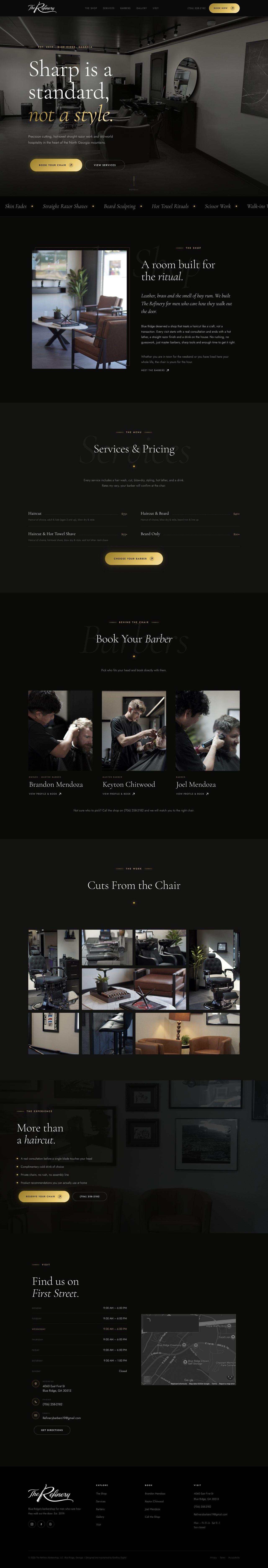 Full homepage of The Refinery Barber Shop