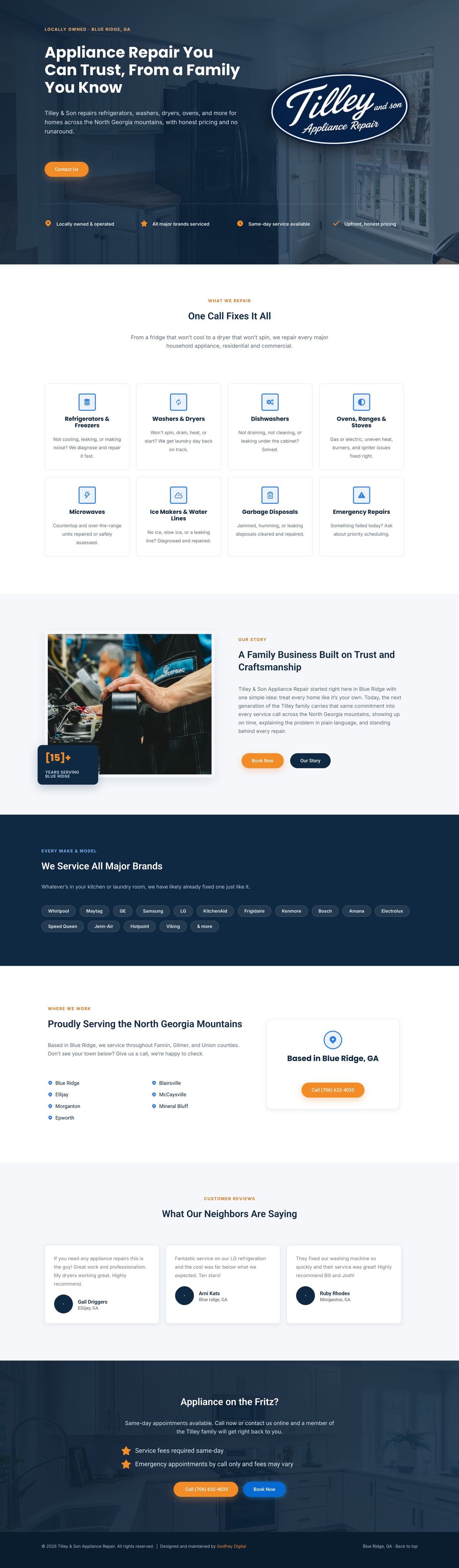 Full homepage of Tilley & Son Appliance Repair